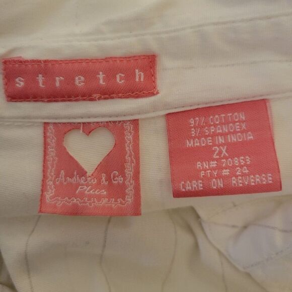 Andrew & Co Plus Stretch White Button Down Top (Size 2X) - Picture 5 of 6